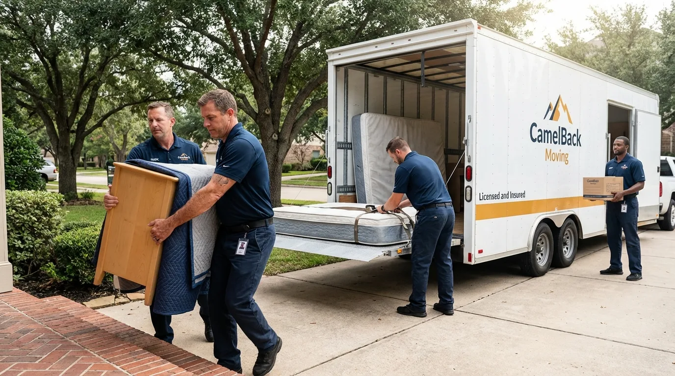 Crew loading residential truck for cross-state move from Danville, IN
