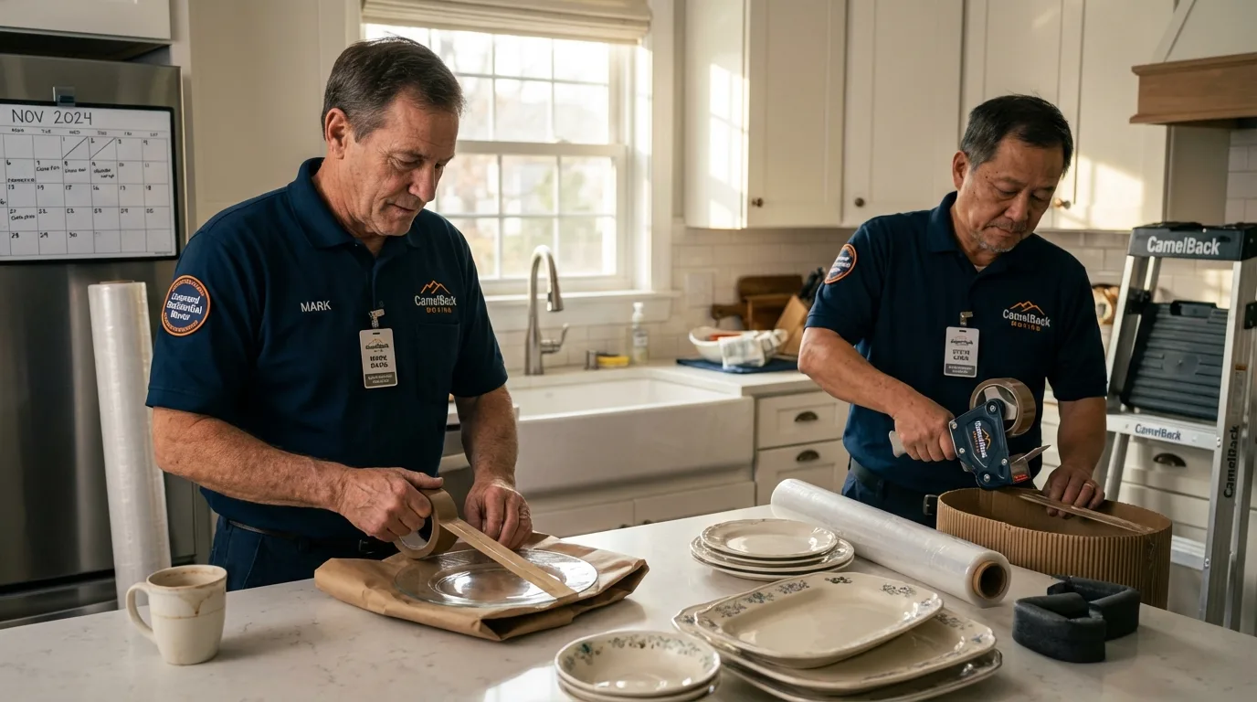 Professional crew packing kitchen dishware in Danville, IN